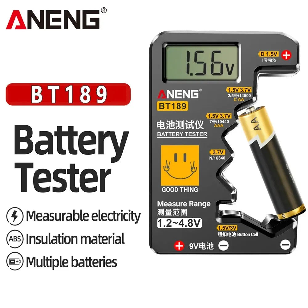 Aneng bt189 testador de bateria de célula de botão 9v n d c aa aaa universal doméstico display lcd testador de bateria power bank detectores ferramentas