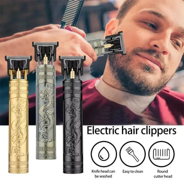 Máquina de cortar cabelo elétrica vintage t9, barbeador profissional masculino recarregável, aparador de barbeiro para homens, buda dragão